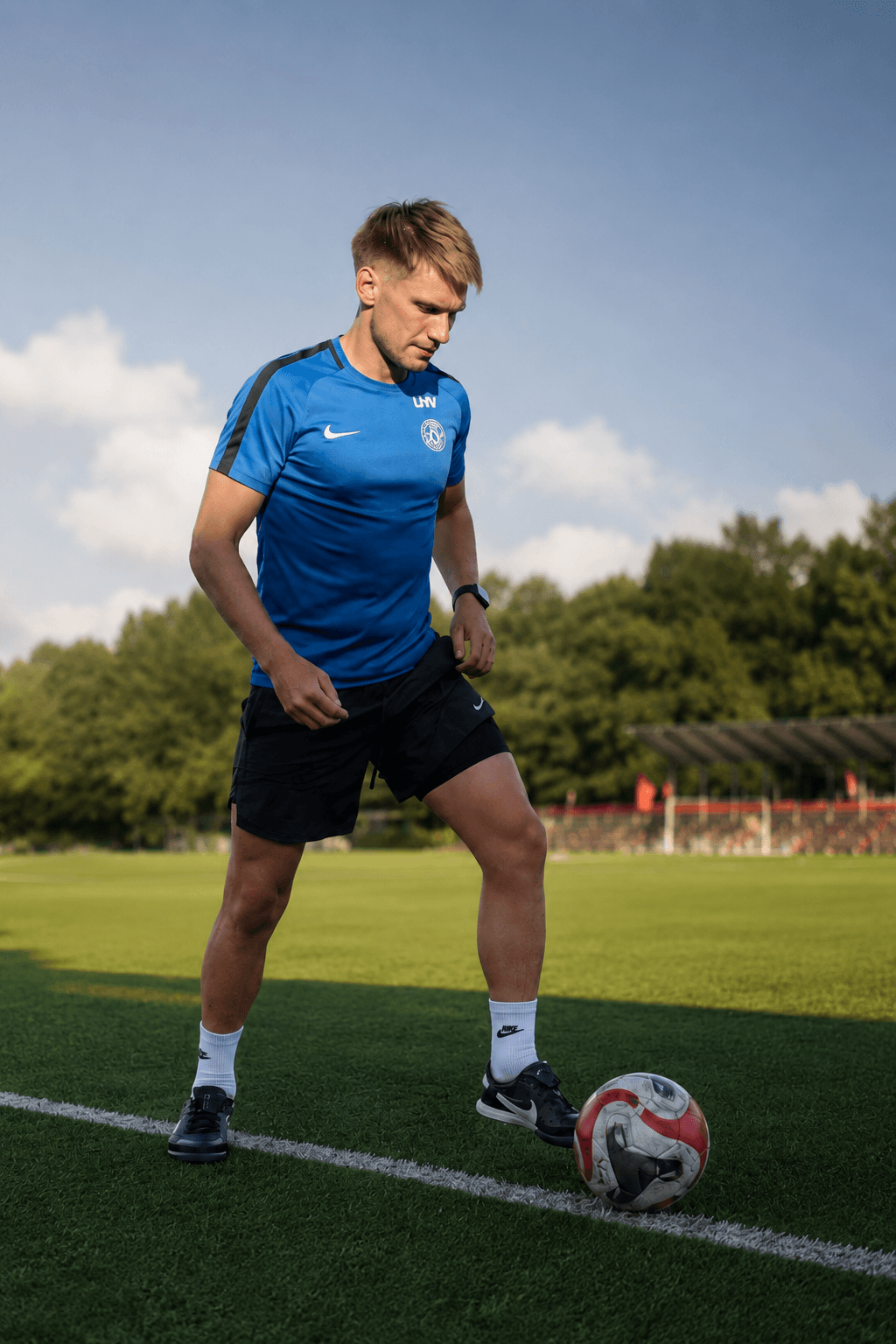 Pavel Domov on the training pitch with the ball