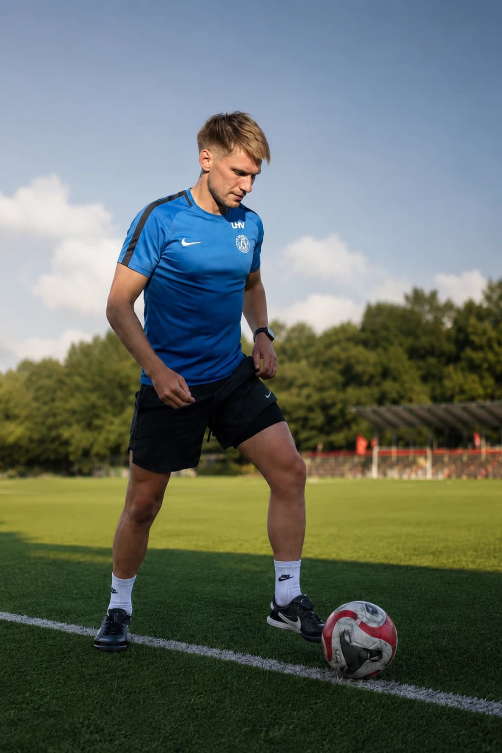 Pavel Domov on the training pitch with the ball